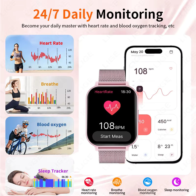 LIGE Smartwatch, 1,83'', Weiß, Damen, wasserdicht, Bluetooth - Bild 3