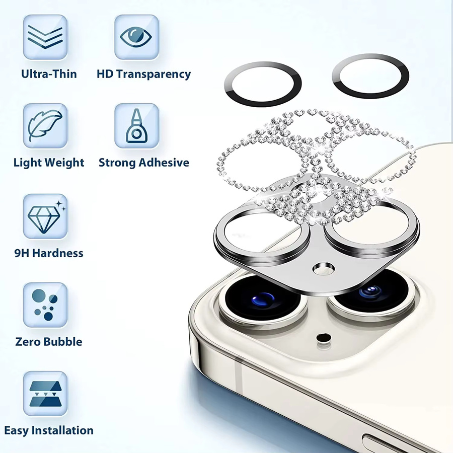 Diamant Kamera Objektiv Schutz Abdeckung für iPhone 14 Plus 13 Pro Max 12 Mini 14 Pro 13 Pro 12 Pro in Silber - Bild 2