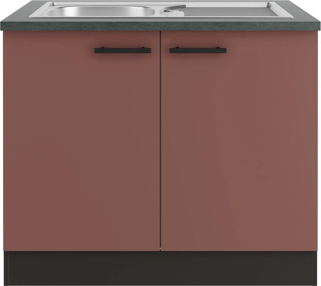 OPTIFIT Nizza407 Küchen-Spülenunterschrank in Rostrot mit modernem Design und melaminbeschichteter Qualitätsspanplatte, Breite: 100 cm - Bild 1