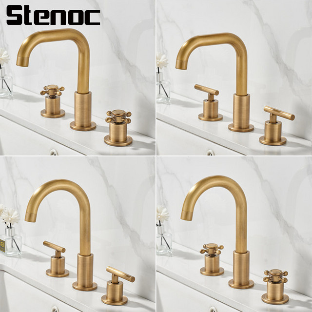 Fooke Badezimmer-Waschbecken-Wasserhahn aus Messing mit Doppelgriffen in gebürstetem Gold/Messing - Bild 1