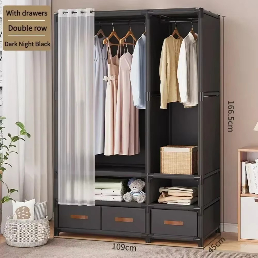 LIUSHADUOLA Stoffschrank mit integrierten Schubladen in Weiß, geräumiger Kleiderschrank für das Schlafzimmer - Bild 2