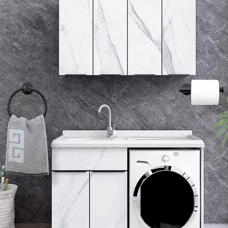 2er-Set Badezimmer-Set aus Wandmontage bestehend aus Handtuchring und Toilettenpapierhalter in Schwarz - Bild 3