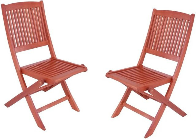 DELUKE Gartenstuhl 2er Set NIMES aus Eukalyptusholz in Hellbraun, wetterfeste Klappstühle ohne Armlehnen für Outdoor und Balkon, B/T/H: 45 x 41 x 90 cm und 48 x 41 x 90 cm - Bild 1