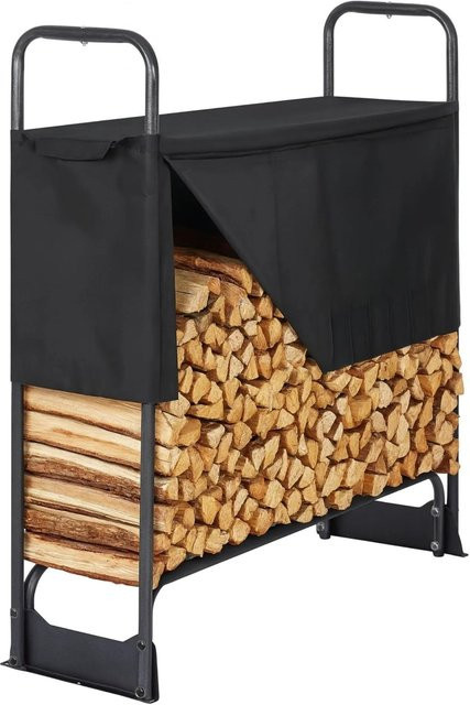 Osoltus Kaminholzregal aus Stahl mit Abdeckung, Schwarz, B: 132 cm, H: 117 cm, T: 36 cm - Bild 1