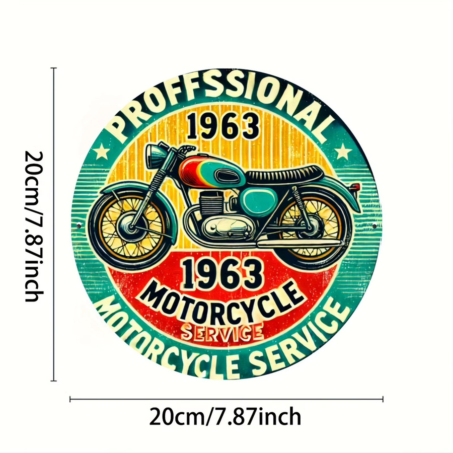 Potdemiel Retro-Metallschild 1963 Professioneller Motorradservice Rundes Aluminiumschild Multicolour Durchmesser: 20,3 cm - Bild 2