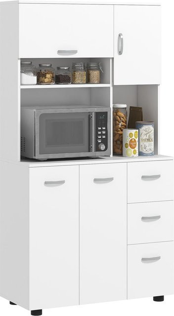 HOMCOM Küchenschrank als Hochschrank mit 3 Schubladen und verstellbaren Einlegeböden, Weiß, B/T/H: 89 x 39,5 x 168 cm - Bild 1