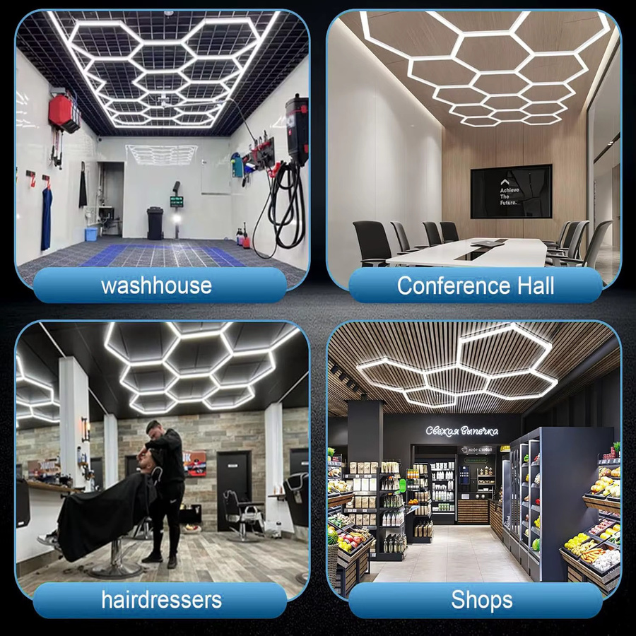 Oyajia 14er-Pack Sechseckige LED-Deckenleuchten mit Rahmen in Weiß, 680W Superhelle LED-Beleuchtung für Garage, Werkstatt und Studio, Cool White - Bild 6