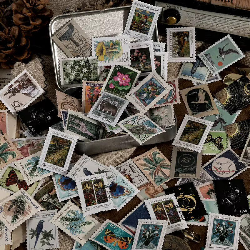 Vintage Collage Stempel Aufkleber Set mit Pflanzen, Ölgemälden sowie Sternen und Mond für deine DIY Dekoration, Mehrfarbig - Bild 4