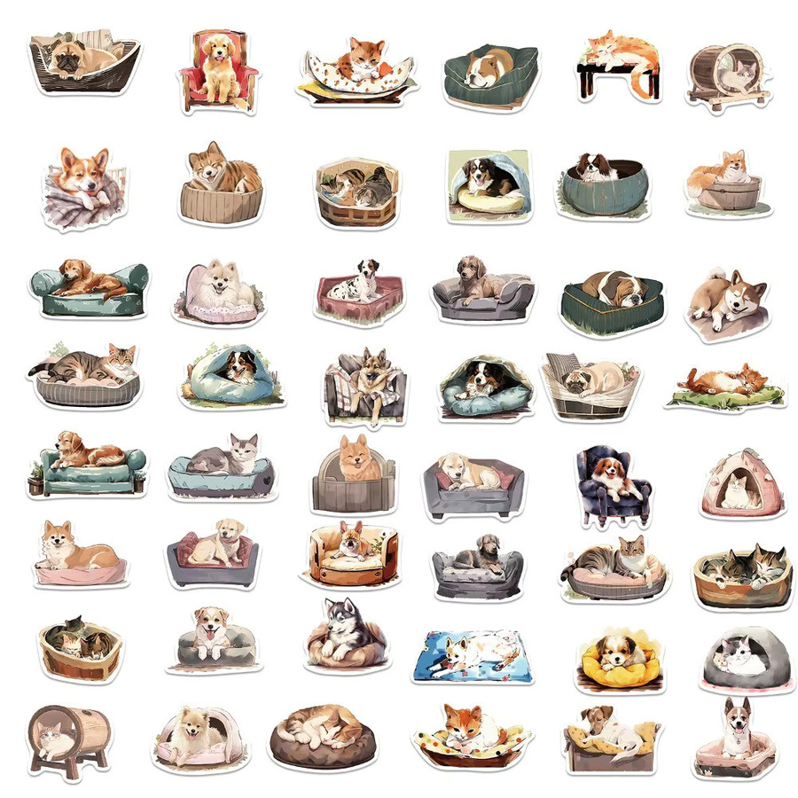 50-teiliges Set wasserfeste Cartoon-Aufkleber mit Katzen- und Hundemotiven in Multicolour für DIY-Dekoration von Gitarren und Notizbüchern von YourLife Store - Bild 2