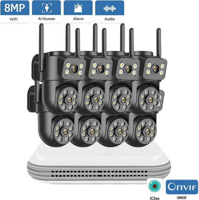 HAMROLTE 8MP PTZ WLAN-Kamera-Set mit zwei Objektiven, 10-Kanal Funküberwachungssystem für den Außenbereich mit Zwei-Wege-Audio und Nachtsicht, kompatibel mit der iCSee App - Bild 1