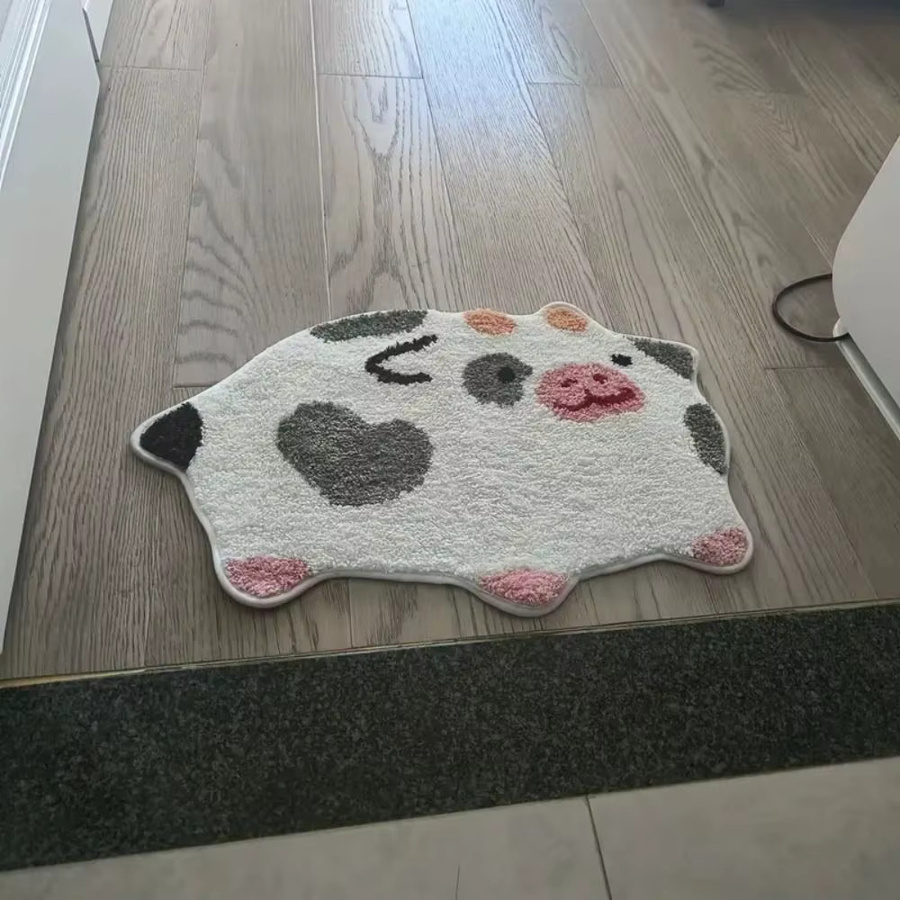 VIKAMA Teppich mit Kuh-Alien-Muster in Weiß, weich und rutschfest für Schlafzimmer und Eingangsbereich - Bild 2