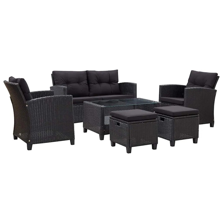 vidaXL 6-teilige Garten-Sofagarnitur aus Poly Rattan mit Auflagen in Schwarz - Bild 2