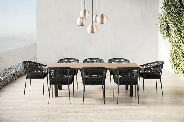 OUTFLEXX Oxford/Zui Garten-Essgruppe aus Edelstahl, recyceltem Teak und Rope in Anthrazit/Dunkelgrau mit 8 Sesseln und Polstern, Tisch B: 200-260 cm, B: 100 cm - Bild 1