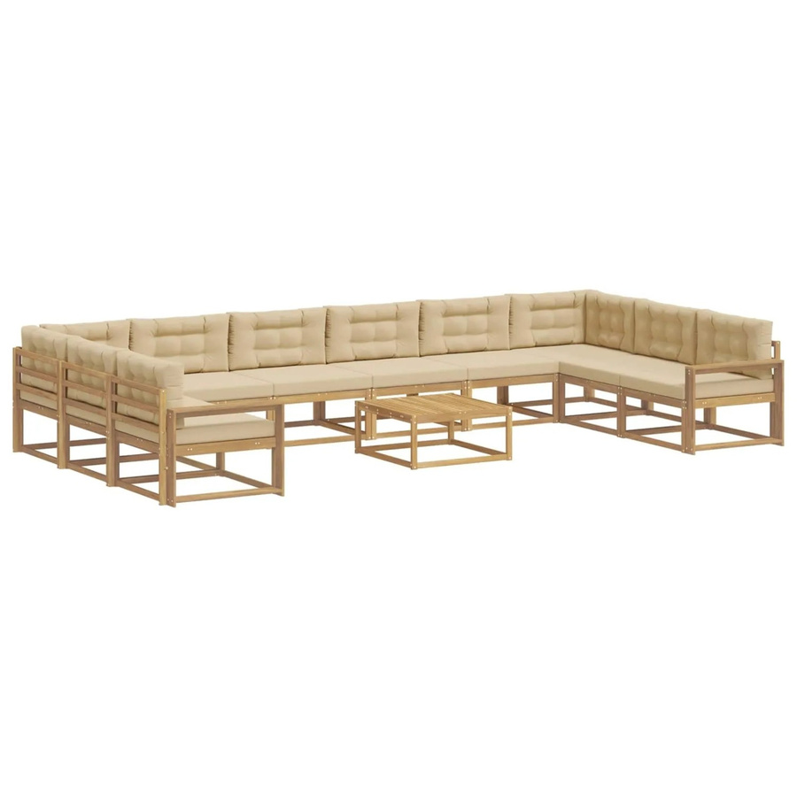 vidaXL Outdoor-Sofagarnitur in L-Form aus Akazienholz mit 11 Kissen in Weiß und Beige - Bild 2