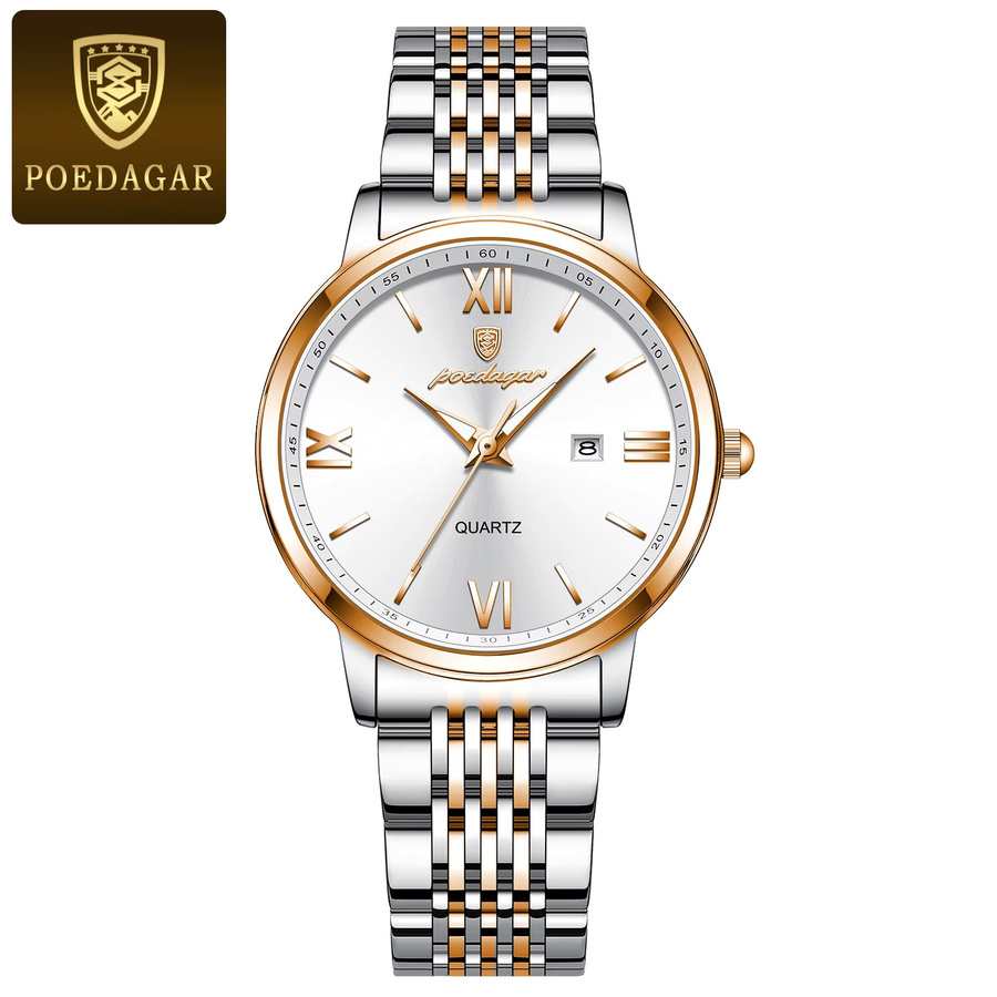 POEDAGAR Armbanduhr Edelstahl, Quarz, Silber, Damen, Datum, Wasserdicht - Bild 7