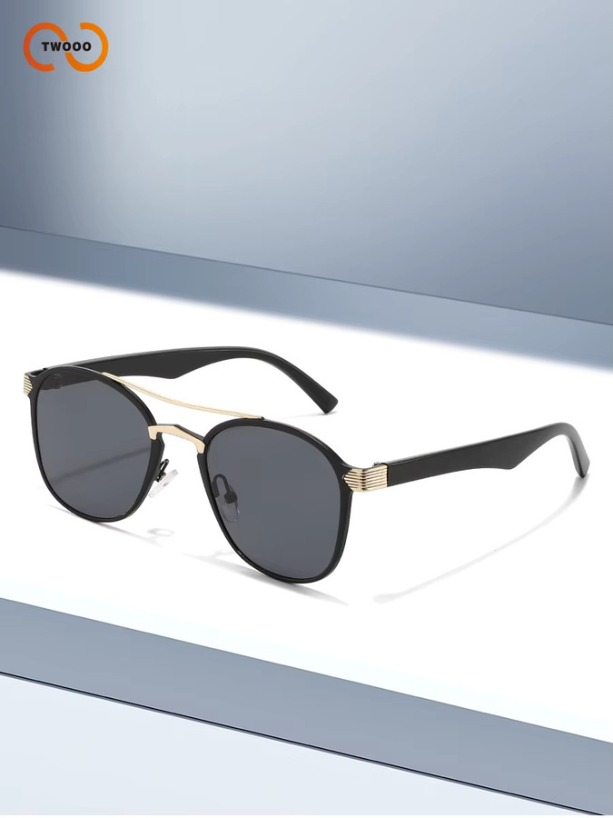 TWOOO Aviator Sonnenbrille, Unisex, Metall, schwarz, verspiegelt - Bild 1