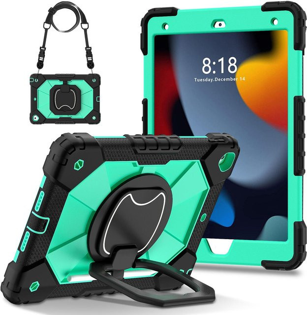 Rui Di Schutzhülle für iPad 5./6./7./8./9./10. Generation, iPad Air 4/5 und iPad Pro 11 mit Stifthalter und 360 Grad drehbarem faltbarem Ständer, Farbe: Grün/Minze - Bild 1