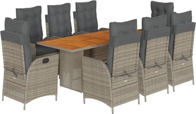 vidaXL 9-teilige Garten-Essgruppe aus Poly-Rattan und Akazienholz in Grau mit Kissen - Bild 1