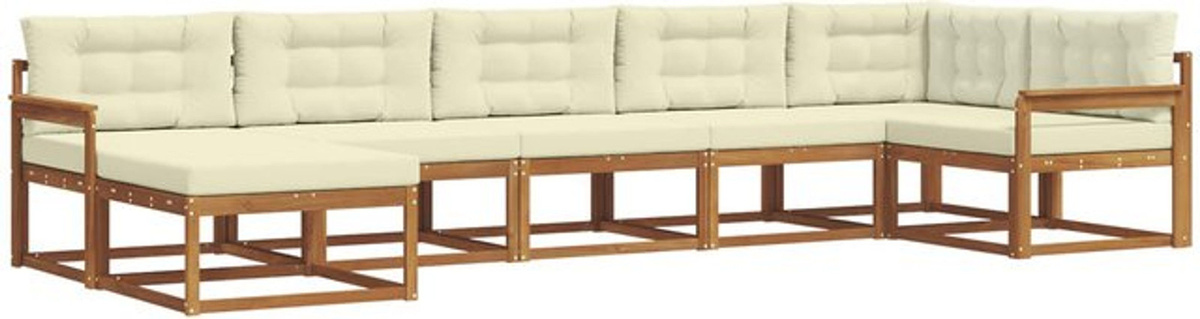 Modernes 7-teiliges Outdoor-Sofagarnitur Loungemöbel Set aus Akazie Holz in Natur und Beige mit Kissen von vidaXL - Bild 1