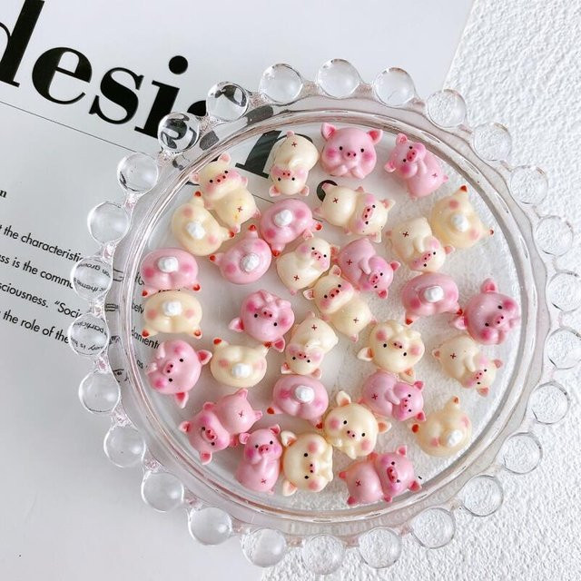 Schwein Nagel-Charms, Rosa, 20 Stück, Harz, Glänzend - Bild 1