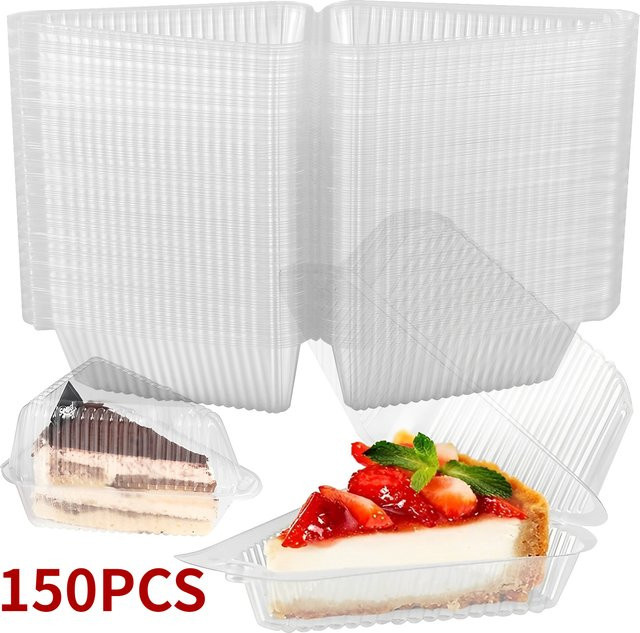 150 Stück transparente dreieckige Kuchenscheibenbehälter aus Kunststoff für Dessert, Mousse und Käsekuchen mit Snap-Lid - Bild 1
