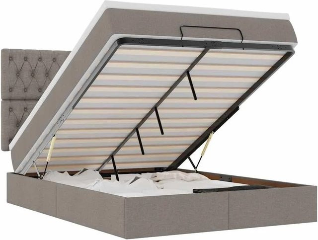 vidaXL Ottoman-Bett mit Matratze und LED-Unterbettbeleuchtung in Taupe, B/T: 140 x 190 cm - Bild 1