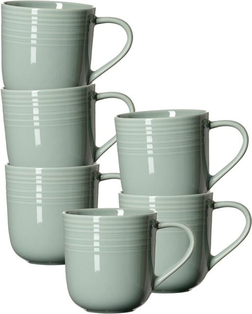 Ritzenhoff & Breker Kaffeebecher Levi aus Keramik, grün gestreift, 6er Set, 400 ml - Bild 1
