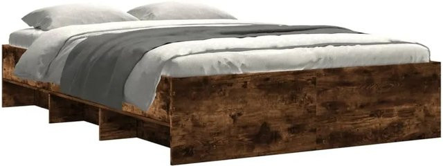 vidaXL Bettgestell aus Holzwerkstoff in Räuchereiche, Farbe Braun, B/T/H: 140 x 200 x 143 cm - Bild 1