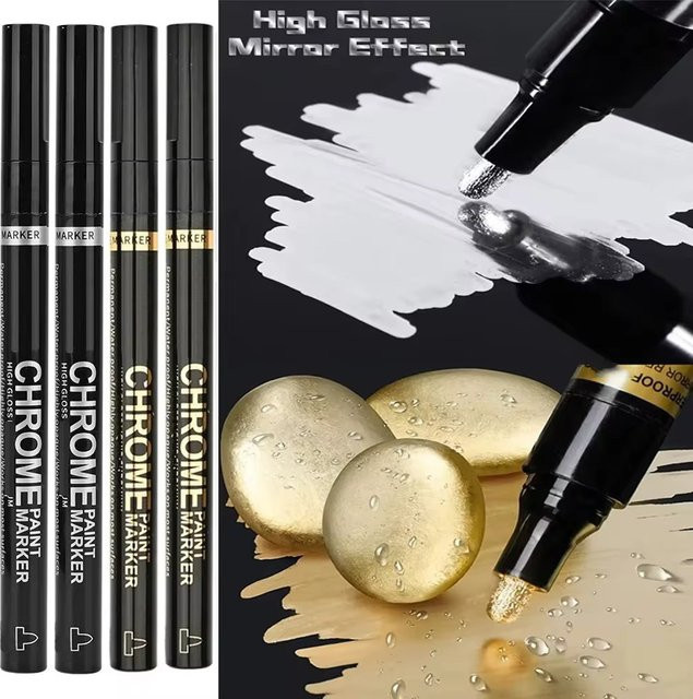 5er Set Chrom Marker für Reparaturen an Keramik, Glas und Metall in Gold und Silber mit 2mm Spitze - Bild 1