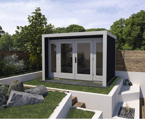 WEKA Gartenhaus Design 263 aus europäischer Fichte in Grau mit Flachdach und Vordach B/H/T: 305 x 227 x 295 cm - Bild 2