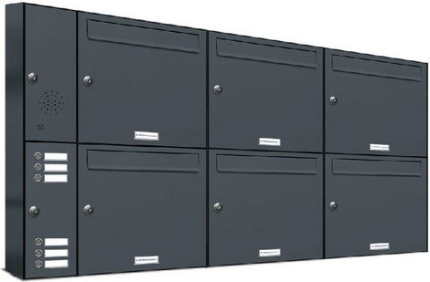 AL Briefkasten für 6 Parteien, Aufputzmontage, grau, B/H/T: 129,7 x 68,4 x 11,6 cm - Bild 1