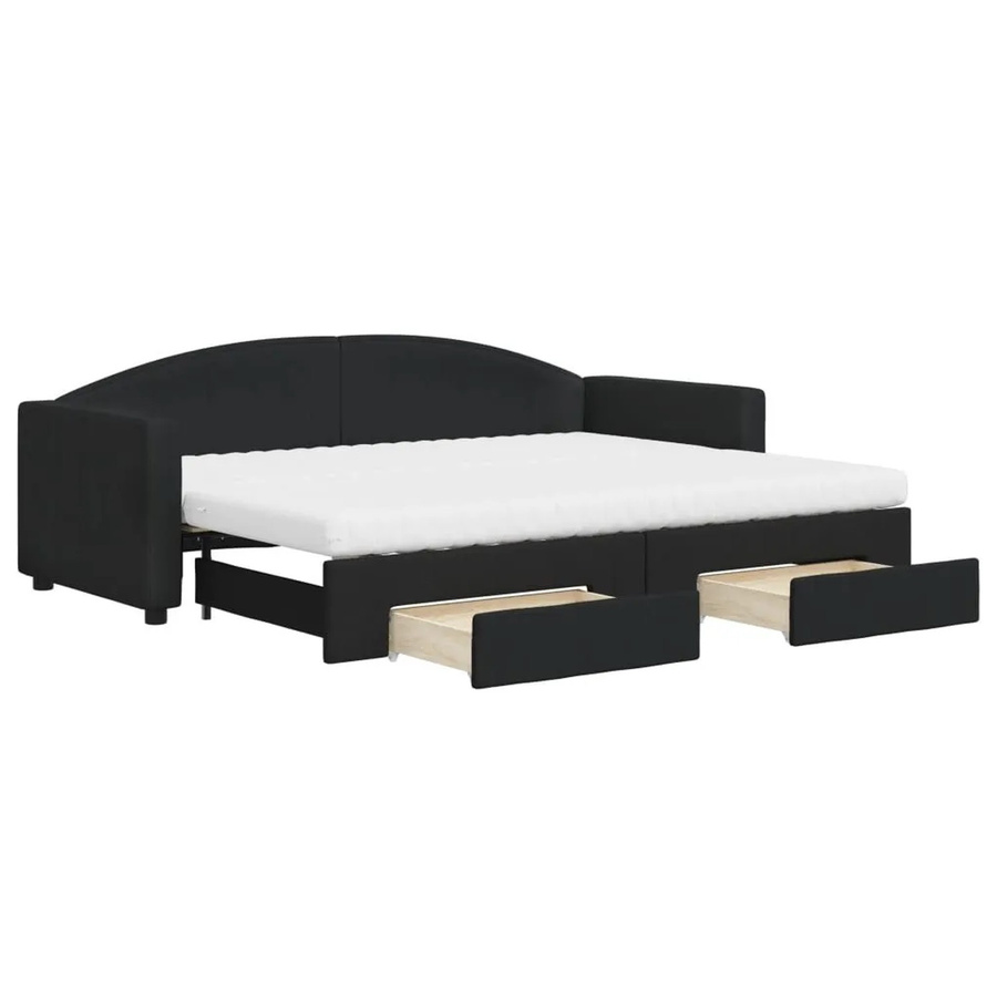 vidaXL Tagesbett ausziehbar mit Schubladen in Schwarz, gepolstert mit Stoff und Schaumstoff, B/T/H: 200 x 80 x 75 cm - Bild 2