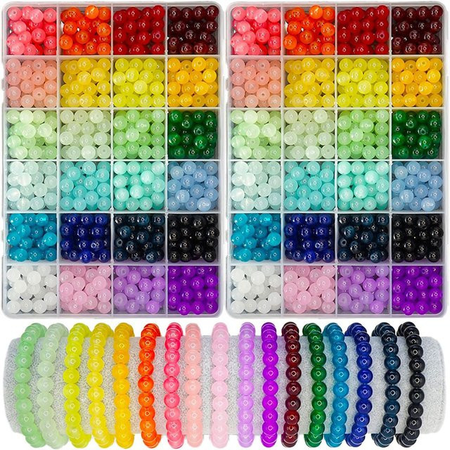Glasperlen-Set, 24 Farben, 8 mm Kristallperlen, Unisex - Bild 1