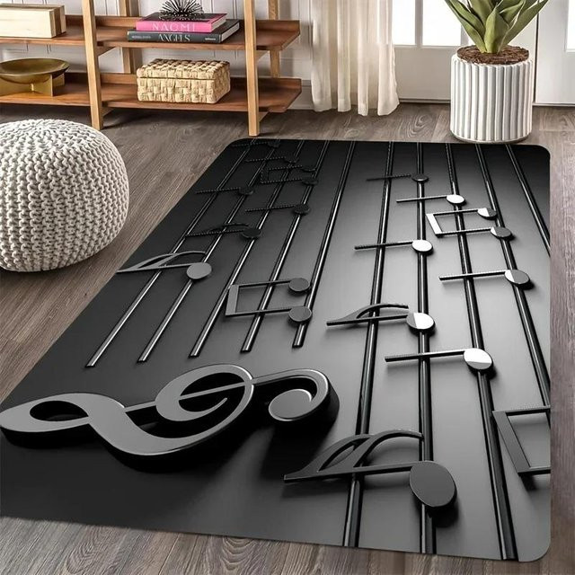 Lodestar 3D Musiknoten Teppich in Schwarz, rutschfest und waschbar, B/T: 80 x 120 cm - Bild 1