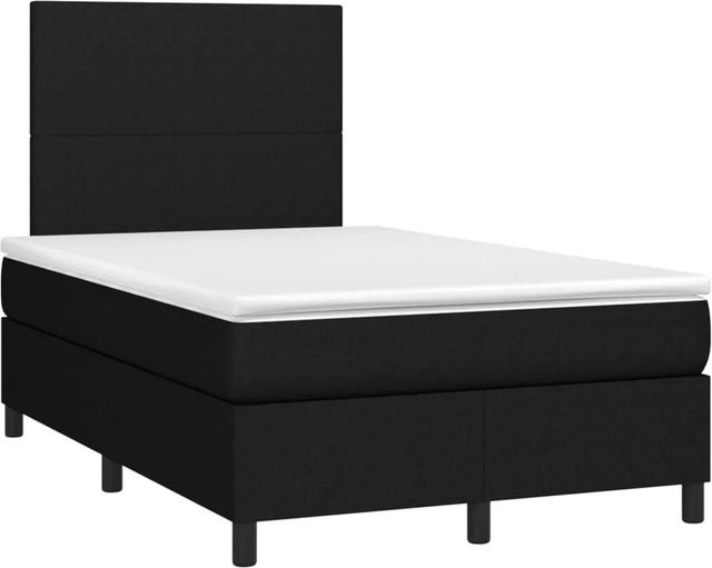 vidaXL Boxspringbett mit Matratze und LED-Beleuchtung in Schwarz, Hybrid-Bett mit USB-Anschluss und Taschenfederkern, B/T/H: 120 x 200 x 128 cm - Bild 1