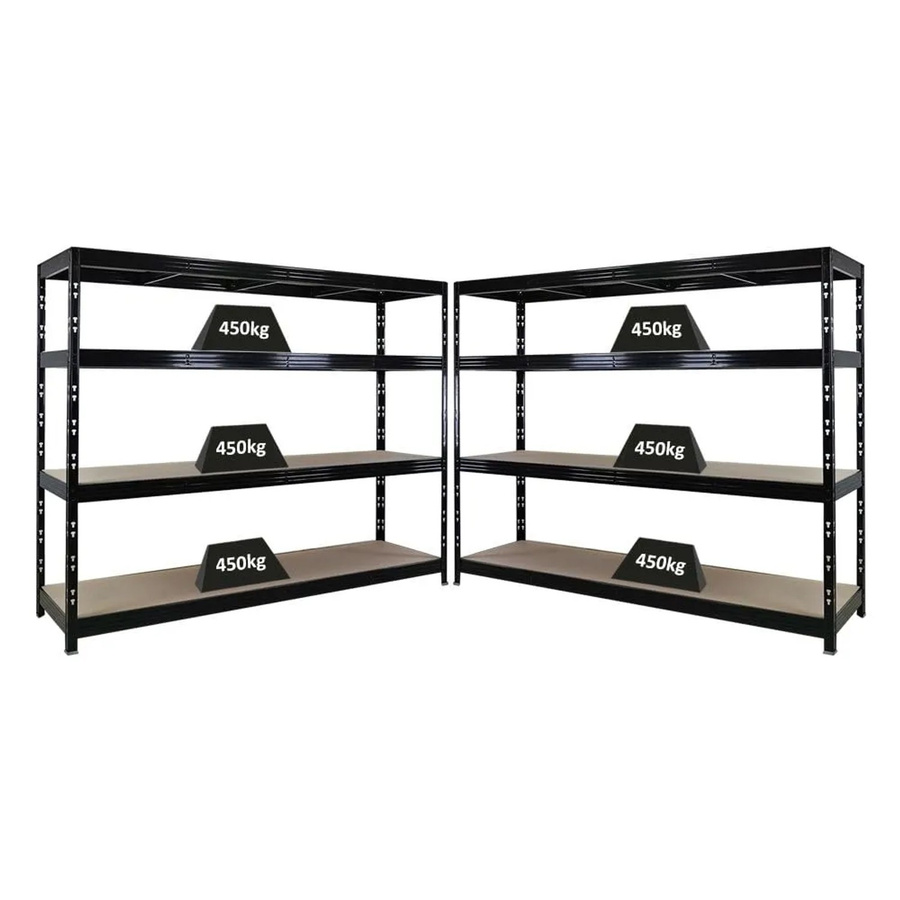 PROREGAL Rhino Profi Schwerlastregal Set aus 2 Stück, Schwarz, 4 Ebenen mit Spanplatten, H x B x T: 180 x 240 x 60 cm - Bild 2