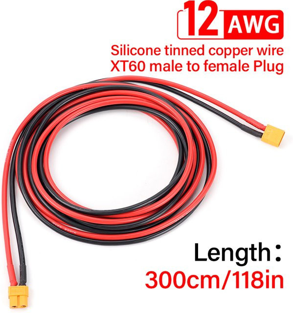 JAKYLOVE XT60 Anschlusskabel mit Silikon Verlängerung, Männlich und Weiblich, Rot, 12AWG - Bild 1