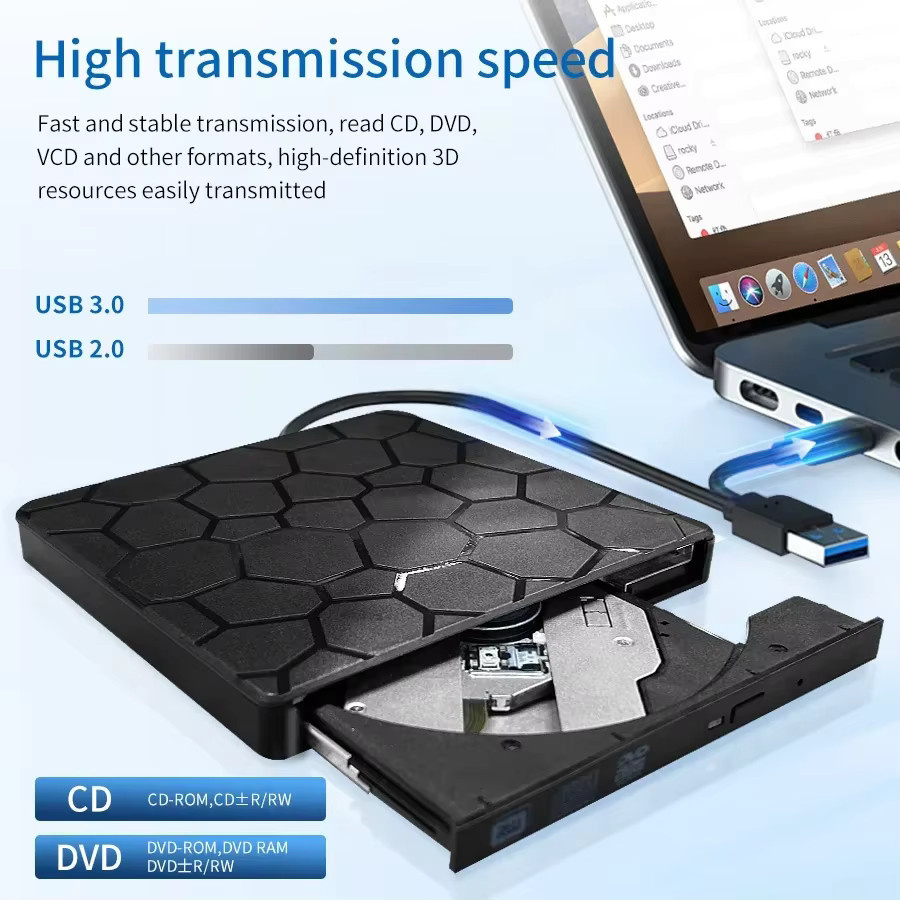 GGBEE 2-in-1 Externes DVD-RW Laufwerk mit USB 3.0 und USB-C, Ultradünner CD/DVD Brenner und Player in Schwarz - Bild 3