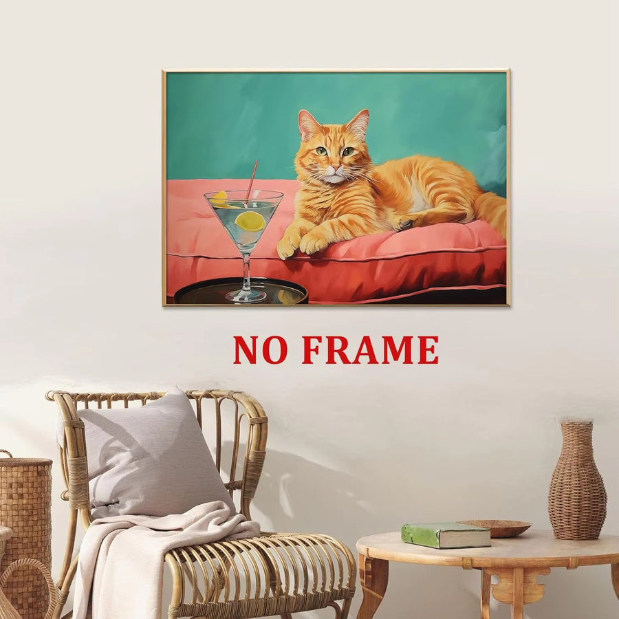 Muaccouioo Retro Wanddekoration mit orangefarbenem Katzen-Tierprint auf Leinwand - Bild 3