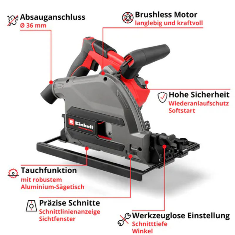 Einhell Professional Akku-Tauchsäge TP-PS 18/165 Li BL Solo, 18V, Schnitttiefe max. 56 mm, B/H: 209 x 251 mm, Multicolor - Bild 2