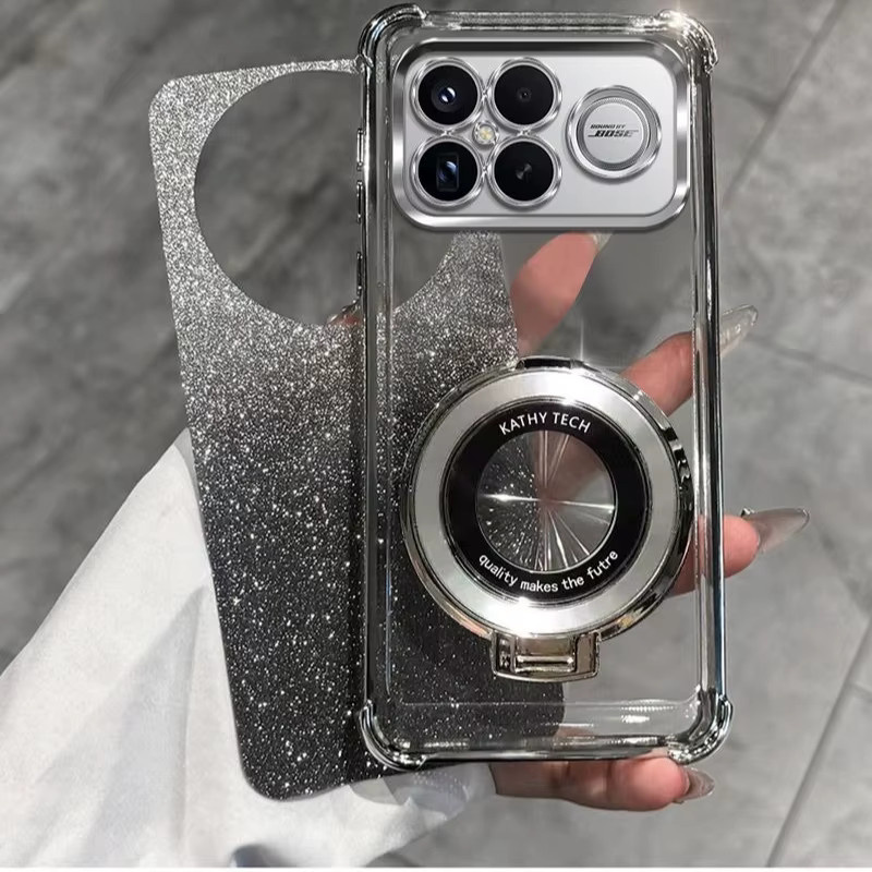 Stoßfeste Xiaomi Poco F8 Pro Ultra F7 X7 M7 Pro Handyhülle mit Magnetischer Halterung und Glitter Glanz in Pink oder Silver - Bild 2