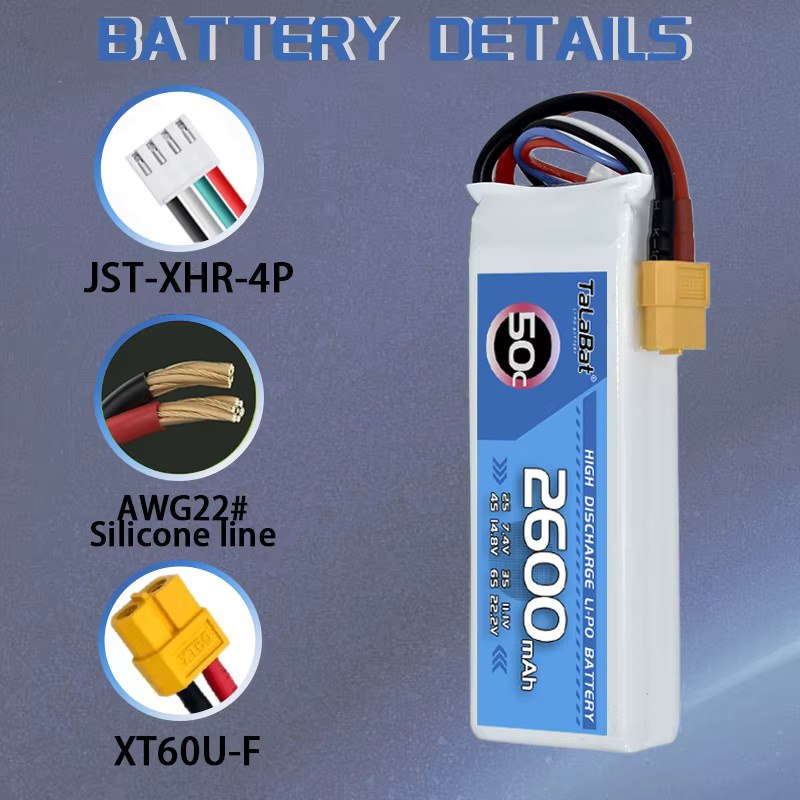 TalaBat 50C 2600mAh 11,1V Wiederaufladbare Lipo-Drohnenbatterie mit XT60-Stecker für RC-Helikopter, Quadcopter und FPV Racing Drohnen - Bild 3