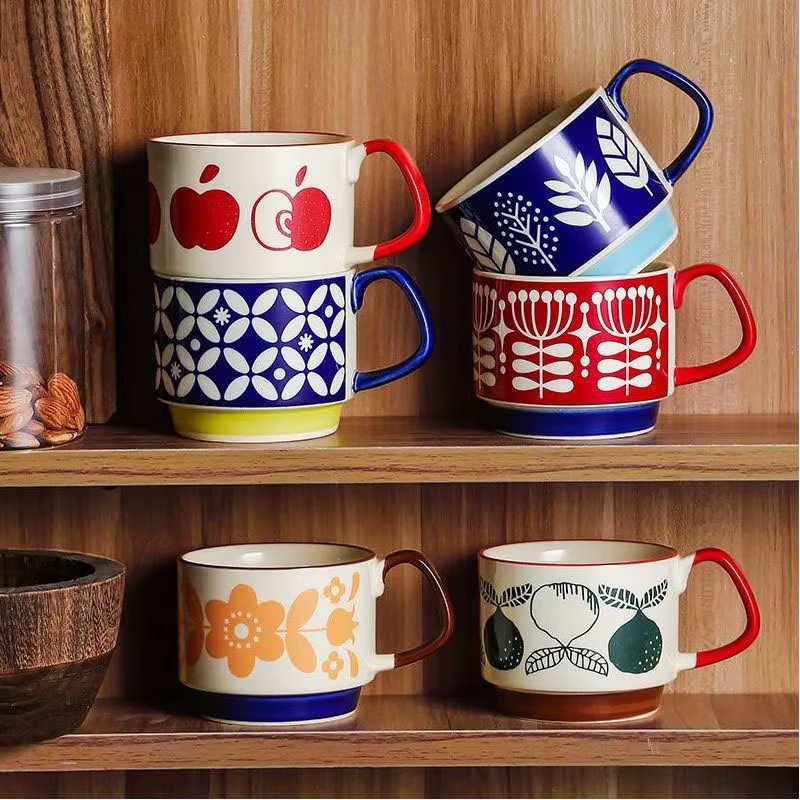 YWDL Keramik Kaffeebecher Set mit floralem Design, 300 ml, Mehrfarbig - Bild 3
