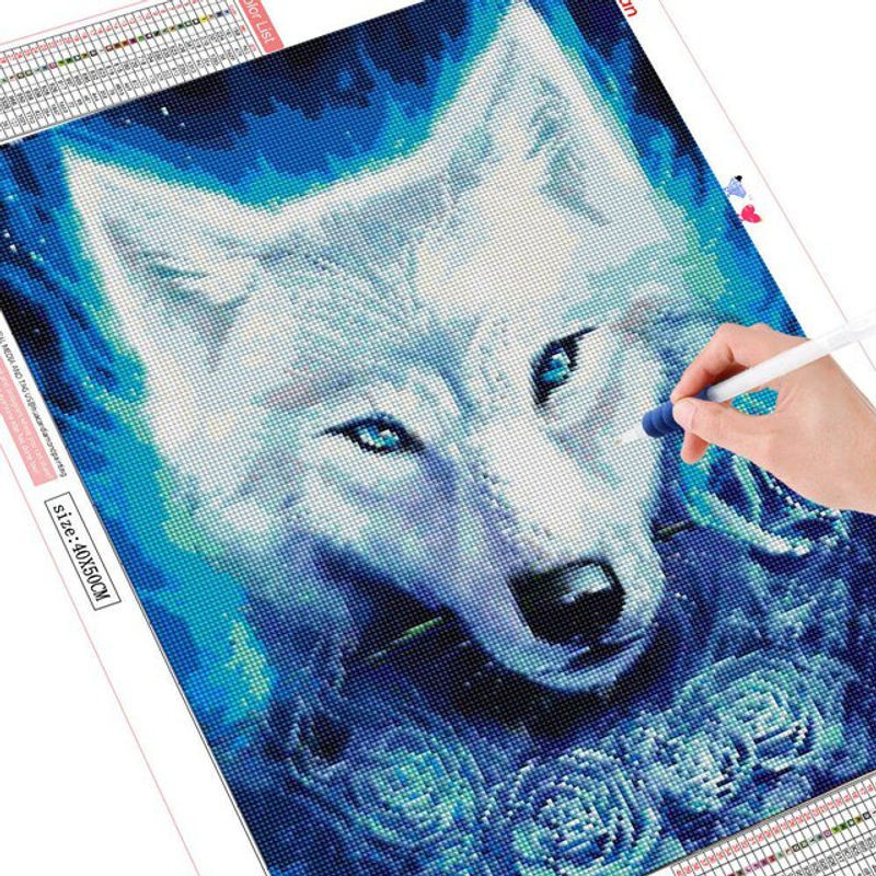FIYO Diamond Painting Wolf Motiv als Kreuzstich Bild, mehrfarbig, B x H: 20 x 30 cm - Bild 1