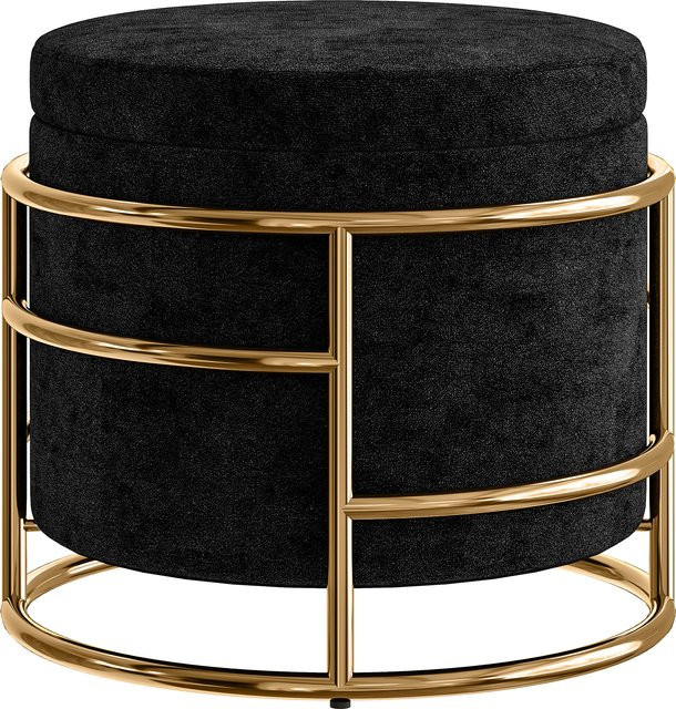 HOMCOM Sitzhocker mit Stauraum aus Samt in Schwarz mit Gold, runder Polsterhocker mit Deckel und Metallrahmen, B/T/H: 42 x 42 x 39 cm - Bild 1