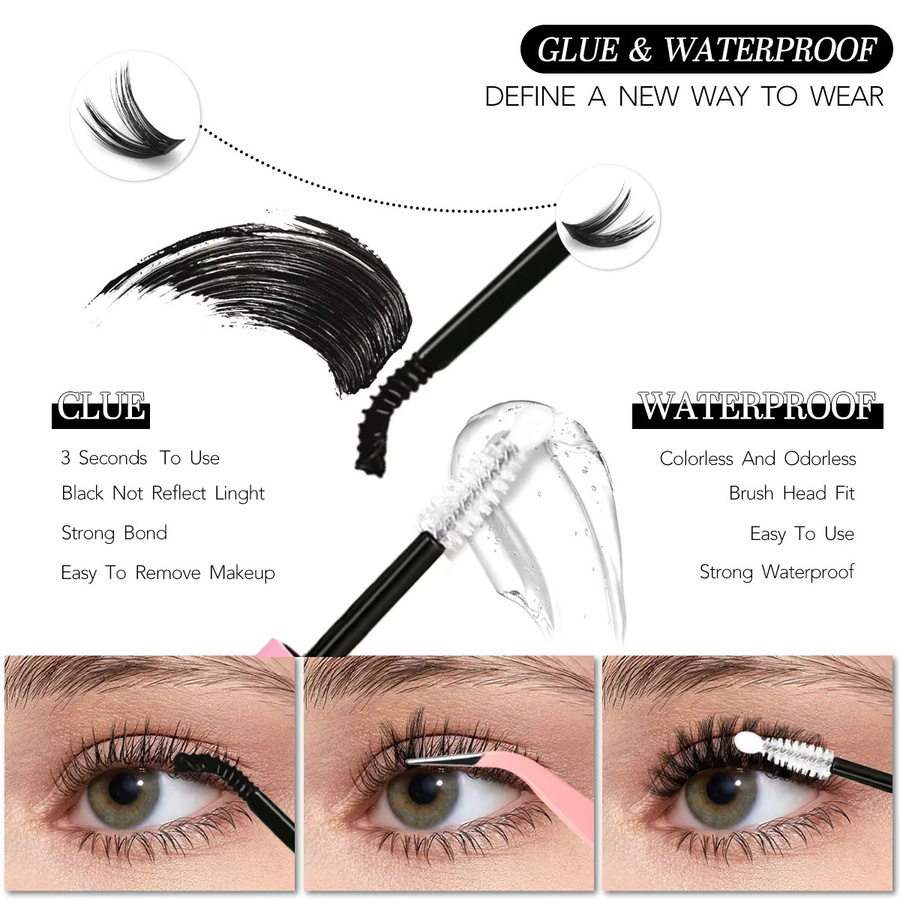Veltrinay Lashes Cluster DIY Wimpernverlängerungsset, D Curl, Natürlich - Bild 5