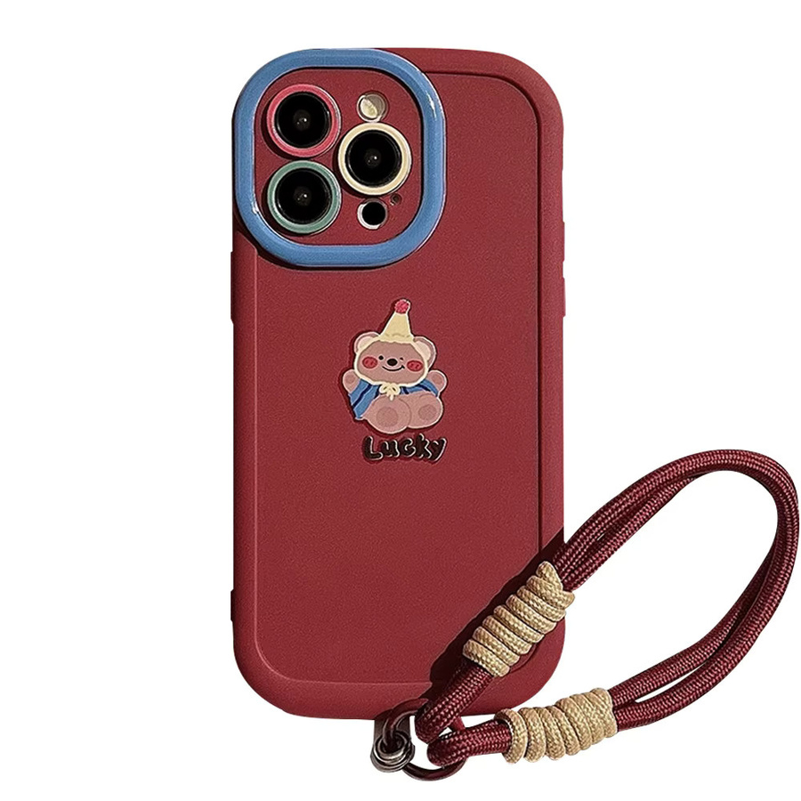 MUQGEW Stoßfeste Silikon-Handyhülle mit Cartoon-Bär und Lanyard für iPhone, Farbe: Rot - Bild 3