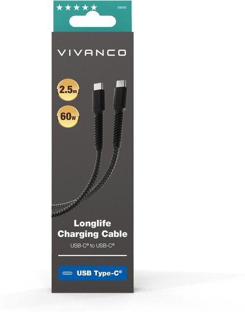 Vivanco LongLife USB Type-C Ladekabel 60W, Schwarz - Bild 1