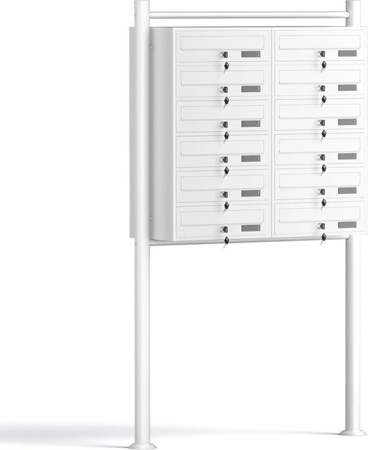 Wiltec Briefkastenanlage aus Stahl in Weiß mit 12 Fächern als freistehendes Mehrfachbriefkastensystem - Bild 1