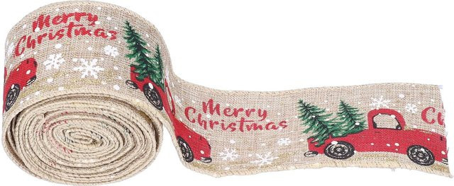 Igeteck Weihnachtsband aus Leinen mit niedlichem Muster für DIY-Verpackungen, 6 Yards, Farben: Beige, Grau und Multicolour - Bild 1